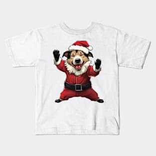 Cartoon Christmas Border Collie Dog Dancing Kids T-Shirt